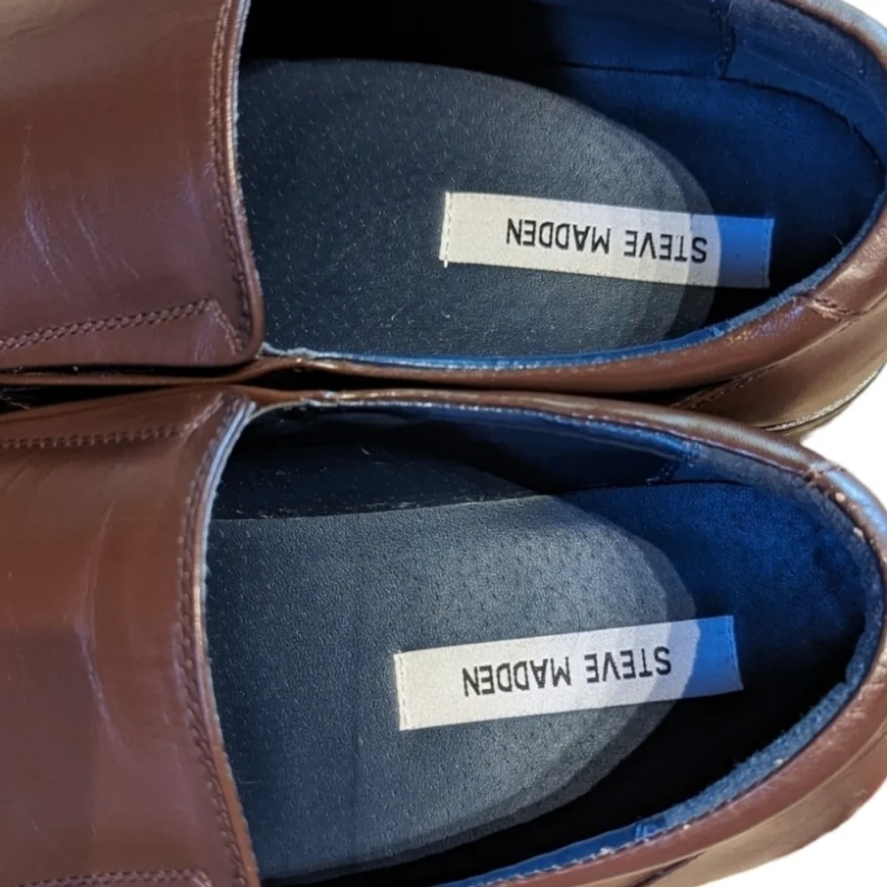 STEVE Madden P-Sutton Square Toe Brown Leather Dress Loafers (13)